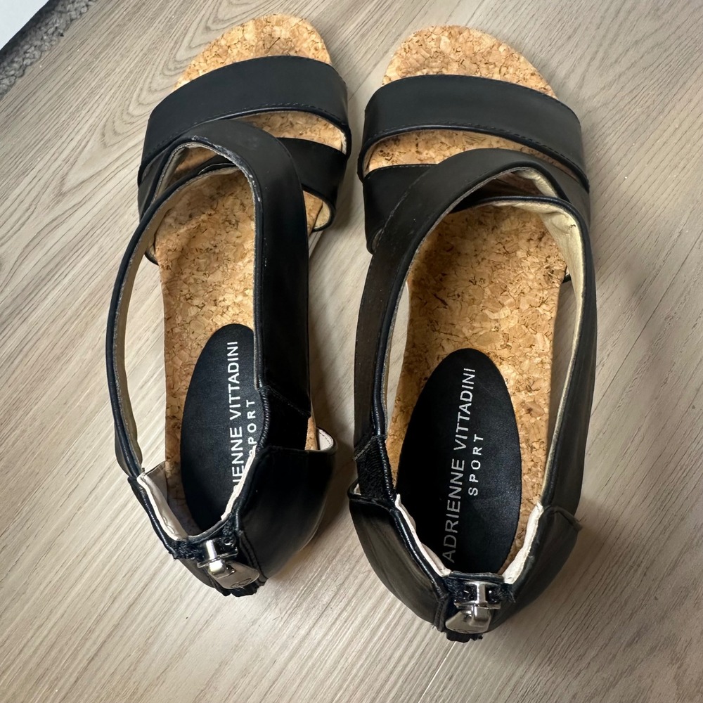 Adrienne Vittadini Sport Claud Black Cork Platform Sandals Womens 8M - Picture 6 of 8